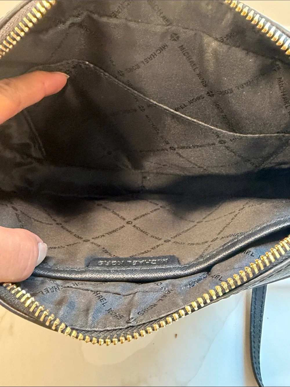 Michael Kors Black Leather Crossbody with Gold Chain Accents